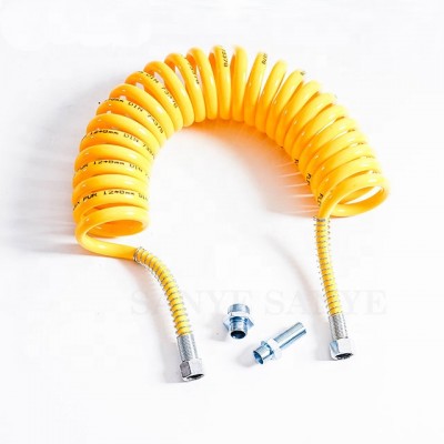 Factory Supply Yellow TPU Coil Spring Brake Hoses 12x9mm with M22*1.5 M16*1.5 Z1/2 End Fittings